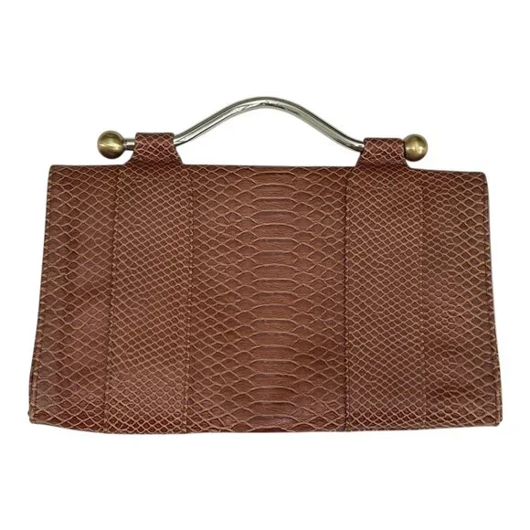 Vintage Zambos & Siega Faux Snakeskin Brown Clutch Bag Metal Handle 13x8x1.5 - Picture 1 of 9